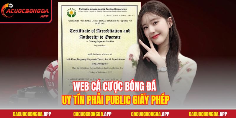 Web cá cược bóng đá uy tín phải public giấy phép